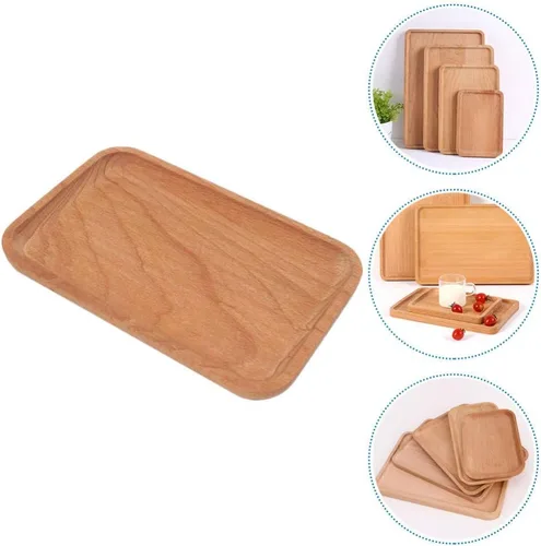 Vista 8 de Cabilock Organizador de frutas de madera maciza, bandeja decorativa para servir pasteles, postres, soporte de exhibición de vajilla de madera
