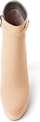 Vista 3 de SKYSTERRY Botas altas de tacón alto de gamuza con cremallera y puntera redonda para mujer, 6 pulgadas