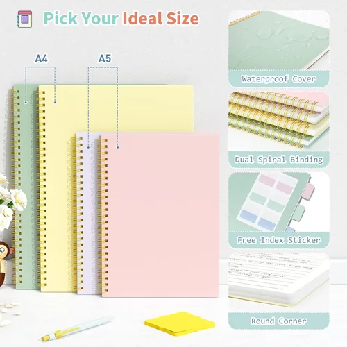 Vista 4 de Umriox Cuaderno Pequeño en Espiral, Paquete de 4 Cuadernos de Espiral Punteado A5 de 5.9" x 8.3" Papel de Cuadrícula de Puntos 160 Páginas, Cuaderno