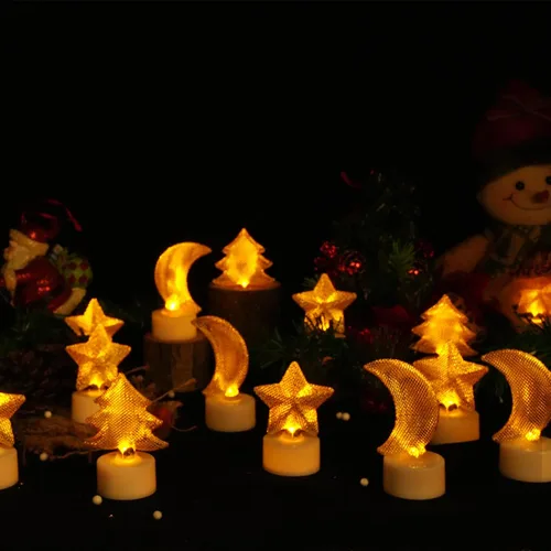 Vista 4 de HAIDOLIANG 6 velas de té de árbol de Navidad (hierro), velas LED sin llama que funcionan con pilas para regalos de vacaciones, velas votivas LED