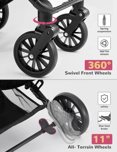 Vista 5 de Cochecito para perros pequeños y medianos de hasta 60 libras, cochecito plegable para mascotas con 4 ruedas con transportador desmontable
