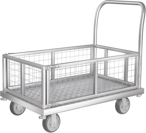 Vista 9 de Carrito de Plataforma con Jaula, Multiusos 6 en 1 Plegable Carrito de Plataforma Plana Carrito de Empuje Resistente Diablito con Ruedas Giratorias
