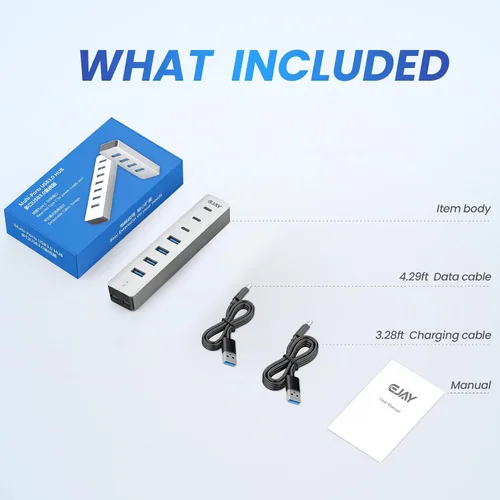 Vista 6 de EJAY 4 puertos USB 3.0 y USB-C HUB para PC, portátil, MacBook Pro, etc Divisor USB3.0 de 7 puertos y extensor USB, aluminio, 5 Gbps, cables dobles