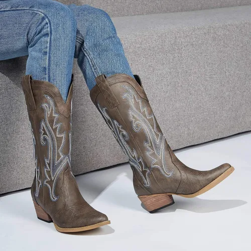 Vista 6 de HISEA - Botas vaqueras Rollda para mujer, con punta alargada y de estilo del lejano oeste
