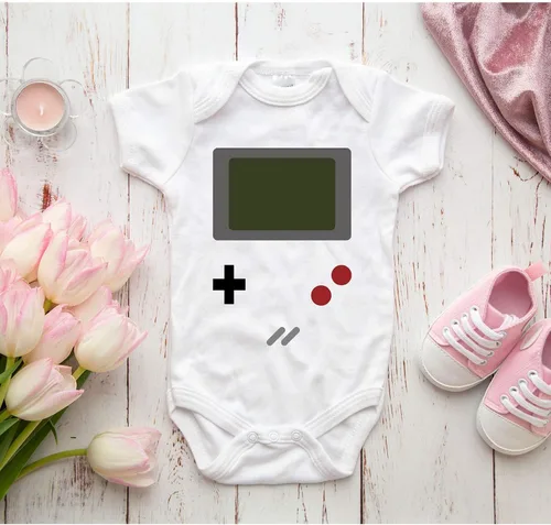Vista 2 de Juego Boy Divertido Adorable Bebé Ducha Gamer Mono Mono