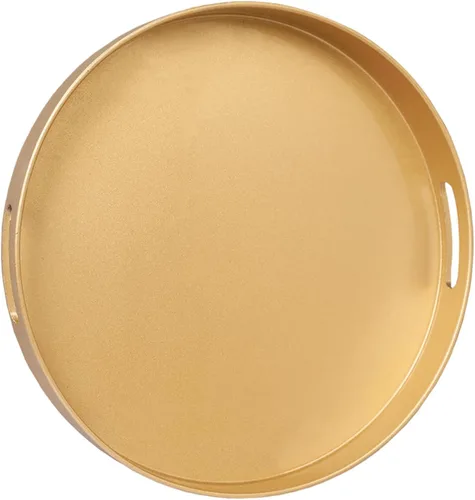 Vista 10 de MAONAME - Bandeja decorativa verde oscuro, bandeja de servir redonda de 13 pulgadas con asas, bandejas de plástico para mesa de café, bandejas