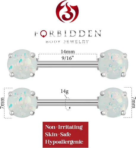 Vista 2 de Forbidden Body Jewelry Juego de varillas de acero quirúrgico con purpurina de ópalo simulado de 14G, Resina sintética