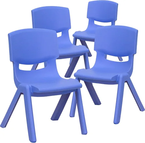 Vista 24 de Flash Furniture - Silla escolar apilable de plástico azul con altura de asiento de 10 1/2 pulgadas