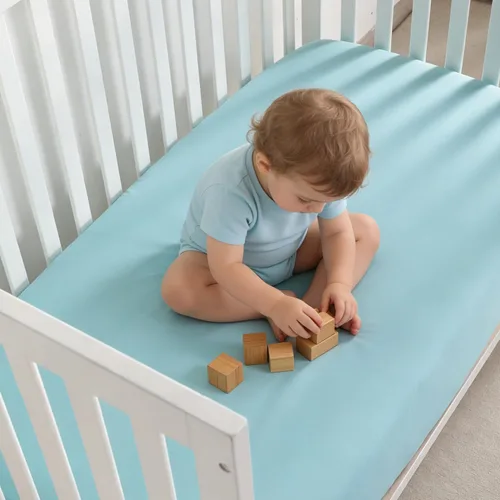 Vista 4 de NTBAY - Sábana bajera ajustable para cuna para bebé, color sólido y suave, 28.0 x 52.0 pulgadas Soft Fitted Crib Sheet with Full Elastic and 8