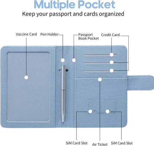 Vista 2 de MCmolis Combo de tarjetero para pasaporte y vacunas, funda de cuero con bloqueo RFID, protector organizador de documentos de viaje con ranura