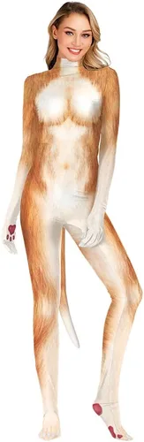 Vista 46 de Disfraz de animal para hombre con estampado de cola grande, overol peludo de elastano para cosplay, fiesta de Halloween
