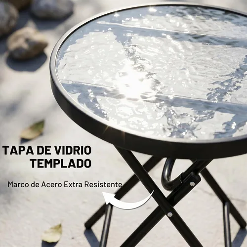 Vista 5 de Outsunny Juego de 3 piezas de mesa mecedora para exteriores, juego de mesa plegable para patio con mesa de centro de cristal para patio, terraza