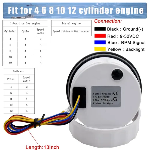 Vista 4 de Tacómetro de 85 mm RPM Medidor de tacómetro de 6000 RPM Tacómetros de reemplazo automotriz 0-6000 RPM Tacometro Medidor LED para automóvil Auto