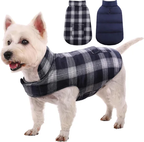 Vista 9 de Kuoser - Abrigo de invierno para perro reversible de estilo británico, abrigo de clima frío para cachorros, ropa resistente al viento, chaleco