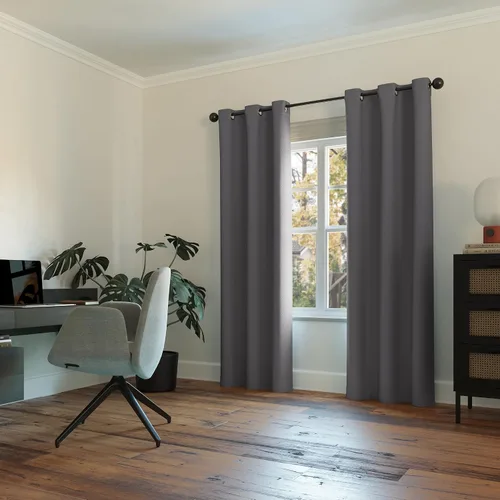 Vista 91 de Sun Zero Easton Panel de Cortina Opaca con Ojales de Ahorro de Energía, 40" x 63", Gris, Gris Raíz = {'valor': "['Gris']"}
