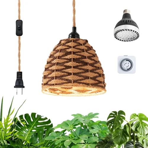 Vista 12 de Luces de cultivo para plantas de interior, luz de espectro completo para plantas, con temporizador y cable de alimentación de 15 pies, luces