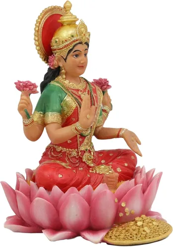Vista 4 de Ebros sentado hermosa diosa hindú Lakshmi meditando en la estatua del trono de loto 6.25 pulgadas de alto esposa y Shakti de Vishnu Patrona