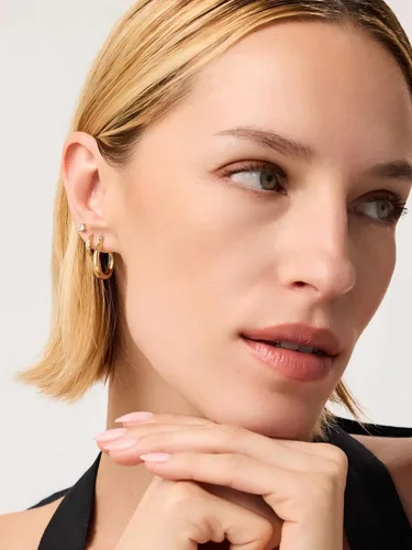 Vista 105 de Aretes de aro gruesos de oro para mujer, chapados en oro de 14 quilates, aretes de aro triple, hipoalergénicos, a la moda, aretes de aro gruesos