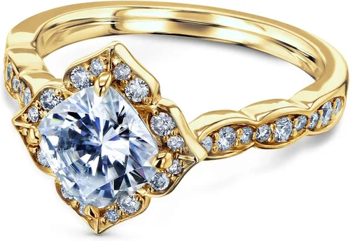 Vista 6 de Kobelli Anillo de compromiso con halo floral de moissanita (G-H) de 1 13 CTW - Múltiples opciones de oro