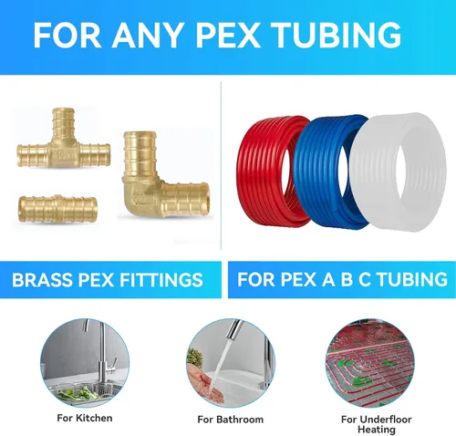 Vista 5 de Paquete de 10 accesorios PEX, Pex de 1/2 x 3/4 pulgadas, rosca macho NPT codo de latón con púas de codo, 1/2 pulgada F1807 codo macho para tuberías