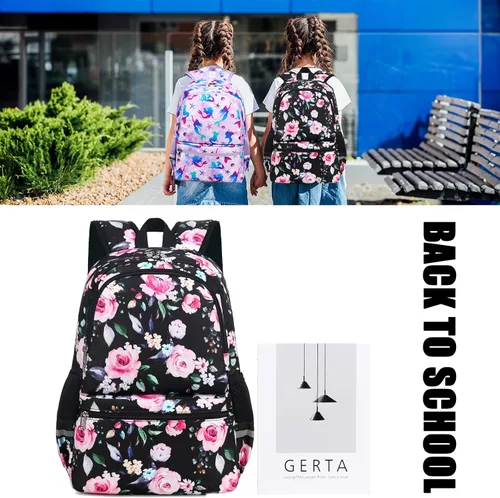 Vista 8 de Octsky - Juego de mochila escolar para niños y niñas con lonchera, Classic Lago Floral