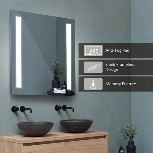 Vista 6 de Homewerks 100163 - Espejo de baño LED de 24 x 30 pulgadas, montaje en pared, sin marco, antiniebla, luz regulable, 800 lúmenes, blanco brillante