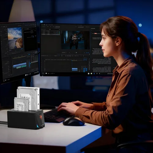 Vista 9 de FIDECO Estación de acoplamiento USB 3.2 Gen 1 a disco duro, base de disco duro para 2.5 o 3.5 pulgadas SATA I/II/III HDD SSD con duplicador de disco