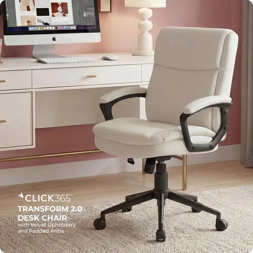 Vista 4 de Transform 2.0 Silla de oficina ergonómica, silla de escritorio con respaldo medio con brazos acolchados, soporte lumbar, altura ajustable, Blanco