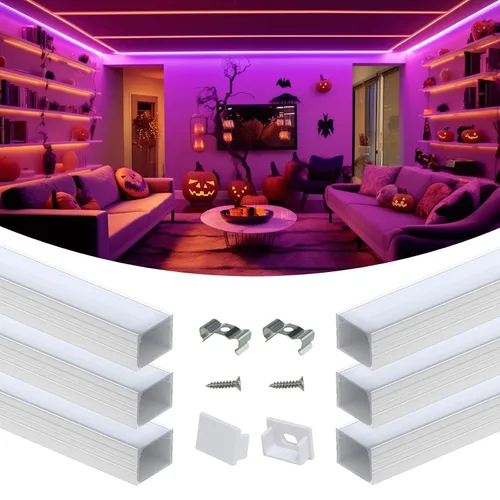 Vista 20 de Muzata Paquete de 10 unidades de 6.6 pies/6.6 ft con sistema de canal LED negro en forma de U con cubierta de difusor blanco lechoso esmerilado