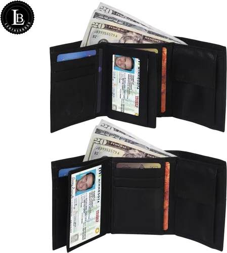 Vista 6 de Billetera de tres pliegues con solapa y bolsillo para monedas para niños, Negro, 3.3 4" x 3", Billetera plegable