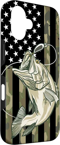 Vista 3 de Funda de camuflaje para iPhone 16, diseño de bandera estadounidense, pescador, pescador, camuflaje