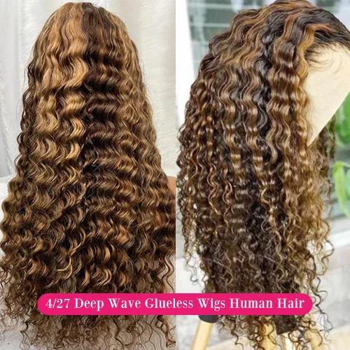 Vista 5 de FIRIEYA - Pelucas de cabello humano con encaje frontal de 24 pulgadas, color degradado 4/27, con reflejos, pre-depiladas, densidad del 180