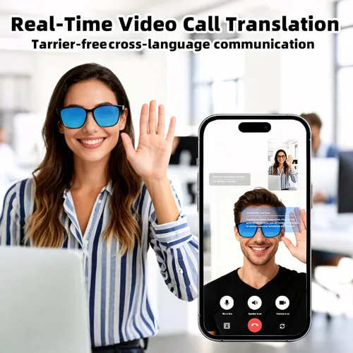 Vista 3 de Lentes Bluetooth inteligentes AI, Bluetooth 5.4, lentes de sol de traducción de oreja abierta con 144 idiomas y acentos, lentes polarizados UV400