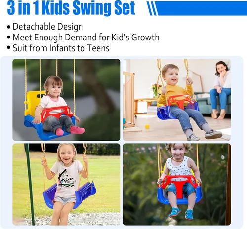 Vista 3 de IFOYO Asiento de columpio convertible 3 en 1 para niños con respaldo alto desmontable, columpio seguro para interiores y exteriores para niños