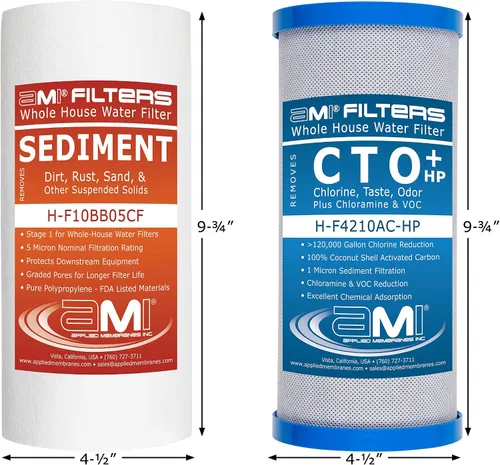 Vista 4 de APPLIED MEMBRANES INC. Juego de cartuchos de filtro de repuesto para filtro de agua para toda la casa, 2 filtros de sedimentos y bloques de carbono
