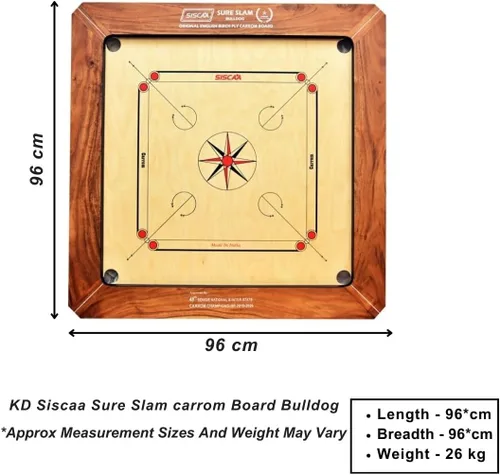 Vista 6 de KNK Carrom Board Champion Bulldog Jumbo Carrom Tablero de juego familiar para interiores aprobado por la Federación Internacional Carrom resistente