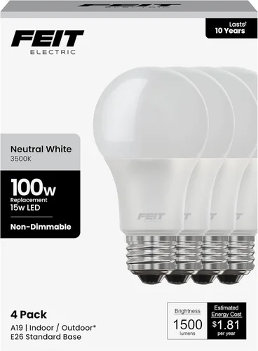 Vista 13 de Feit Electric Bombillas LED A19, equivalente a 100 W, no regulables, 1500 lúmenes, base estándar E26, blanco suave de 2700 K, 80 CRI, vida útil