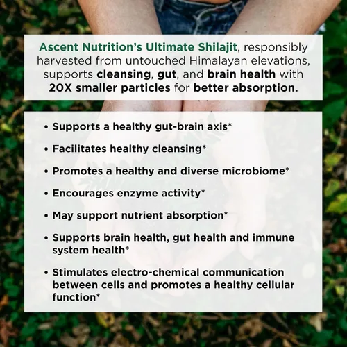 Vista 6 de Ascent Nutrition Ultimate Shilajit Fuente natural de ácido fúlvico y húmico Apoya electrolitos equilibrados, niveles de energía saludables