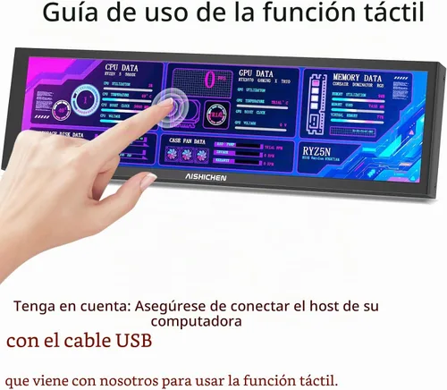 Vista 5 de Monitor de pantalla táctil pequeño de 8.8 pulgadas, pantalla de temperatura de PC 1920 x 480, pantalla de panel de sensor de PC HDMI de 60 Hz, mini