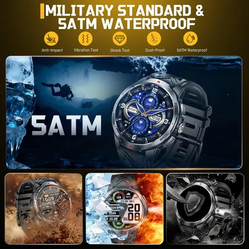 Vista 2 de Reloj inteligente militar para hombres con batería de 1100 mAh/linterna LED