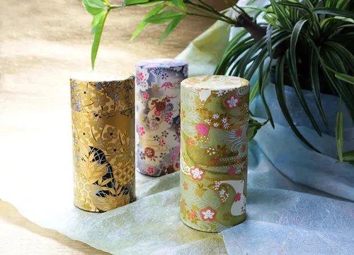 Vista 5 de 野口熊太郎茶園 Bote de té japonés Hanatsudumi (tambor de flores) azul oscuro negro/doble tapa/papel washi japonés pegado/7.05 oz capacidad de té/hojas