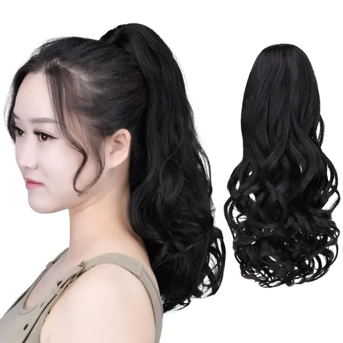 Vista 60 de SYXLCYGG Auburn Clip Cola de caballo Clip Cola de caballo Extensión de cola de caballo ondulado 10 pulgadas 3.5 oz pelo sintético falso pieza