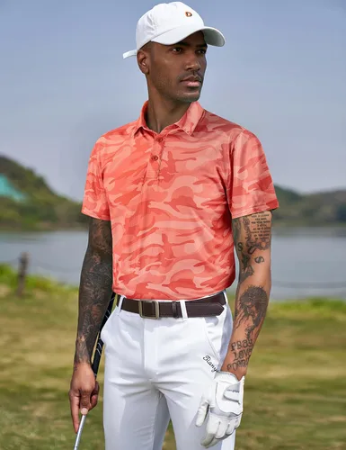 Vista 112 de TAPULCO Camisetas tipo polo de secado rápido para hombre, diseño de camuflaje, atléticas, ligeras, transpirables, casuales, para golf
