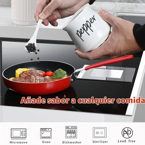 Vista 5 de ONTUBE Cuencos de cerámica para sal y pimienta con tapa y cuchara 12oz (blanco)