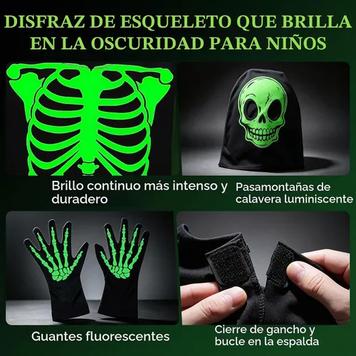 Vista 4 de Suppromo Disfraces de esqueleto para niños, disfraz de esqueleto que brilla