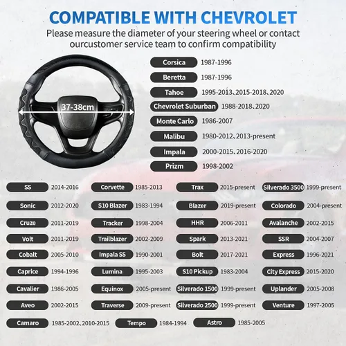 Vista 4 de Funda para volante de automóvil para Chevy Silverado Colorado Equinox Trax Traverse Blazer Malibu mpala Tahoe Suburban City Express, tamaño estándar
