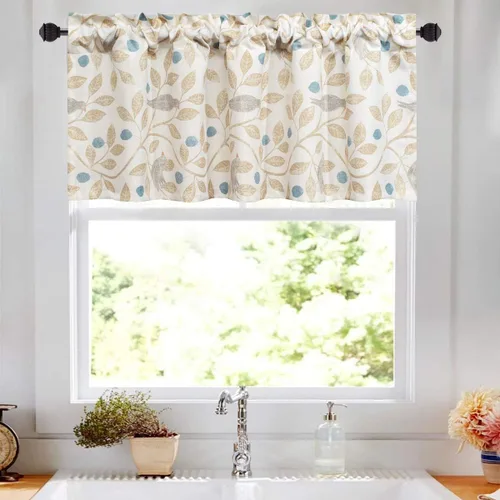 Vista 21 de VOGOL Cortinas de cenefa de jacquard dorado con diseño de flores de lujo para dormitorio, sala de estar, comedor, 52 x 14 pulgadas, 1 panel, negro