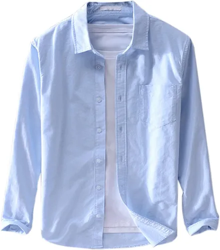 Vista 17 de Camisa de lino para hombre, manga larga, cómoda, abotonada, lisa, ligera, holgada, con bolsillos