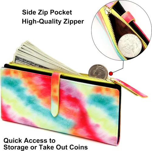 Vista 10 de Billeteras delgadas para mujer, tarjetero RFID plegable con bolsillo con cremallera, Mandala azul, Delgado