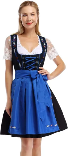 Vista 3 de GloryStar Vestido de cerveza de tirolesa alemana para mujer, disfraz de 3 piezas para el festival de carnaval bávaro del Oktoberfest 2 piezas - azul